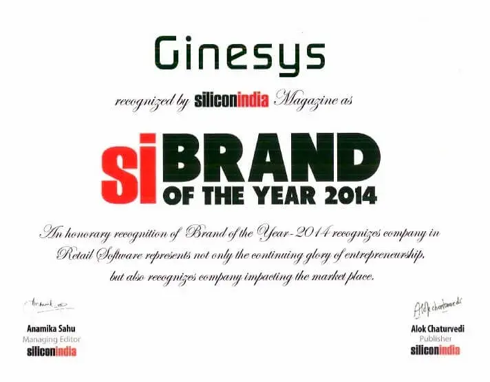 Ginesys recognized as “si Brand of the year 2014″ for Retail Software