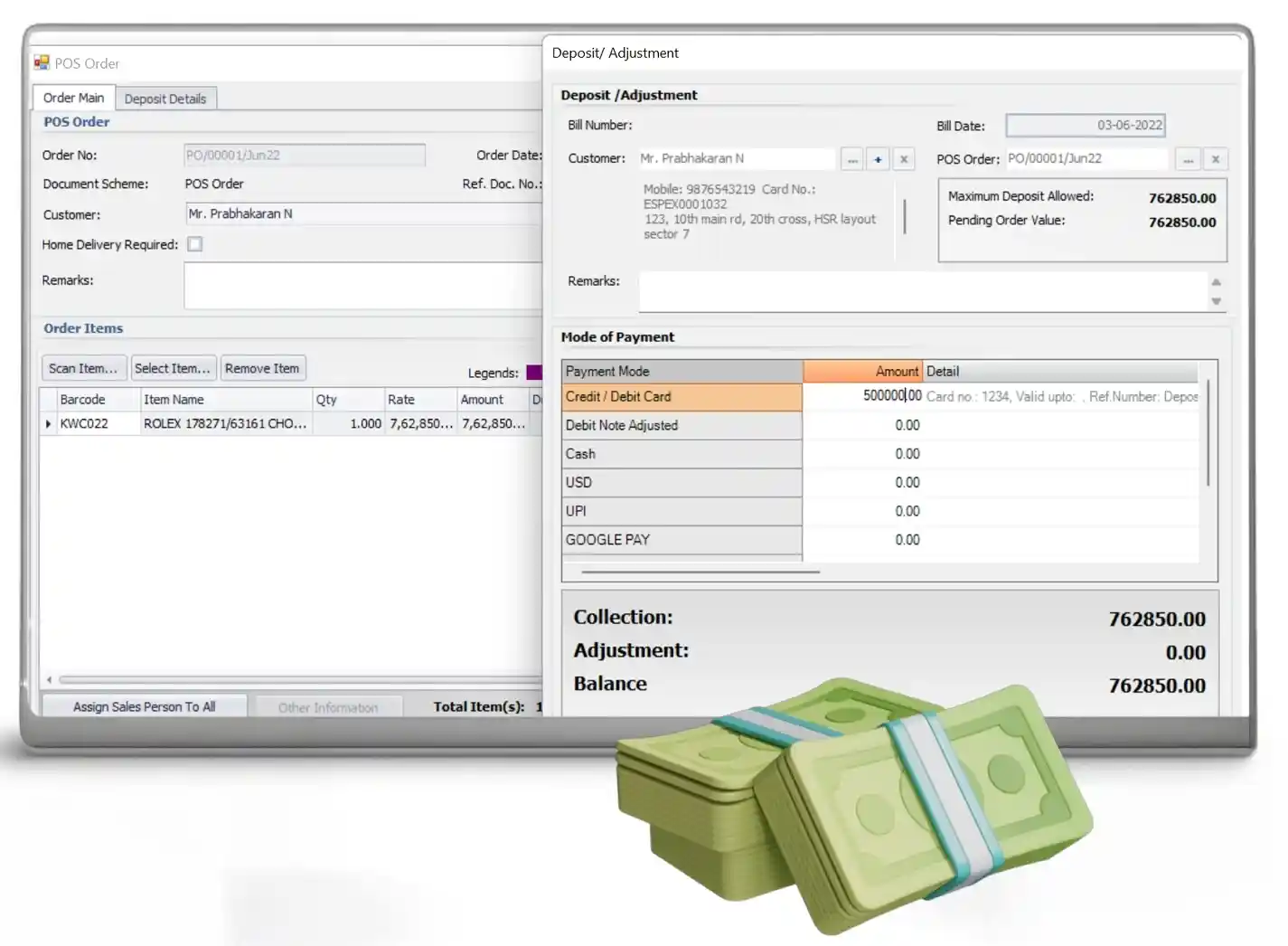 Customer Deposits on Ginesys desktop pos